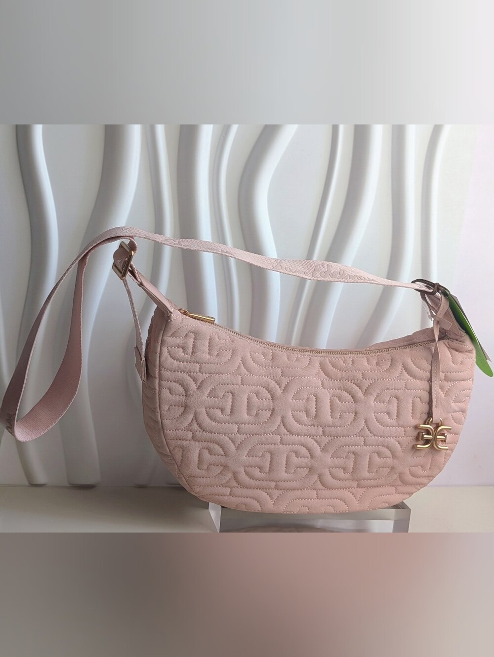 Sam Edelman Ethyl Crescent Crossbody Bag Dusty Pink NWT Logo Quilted